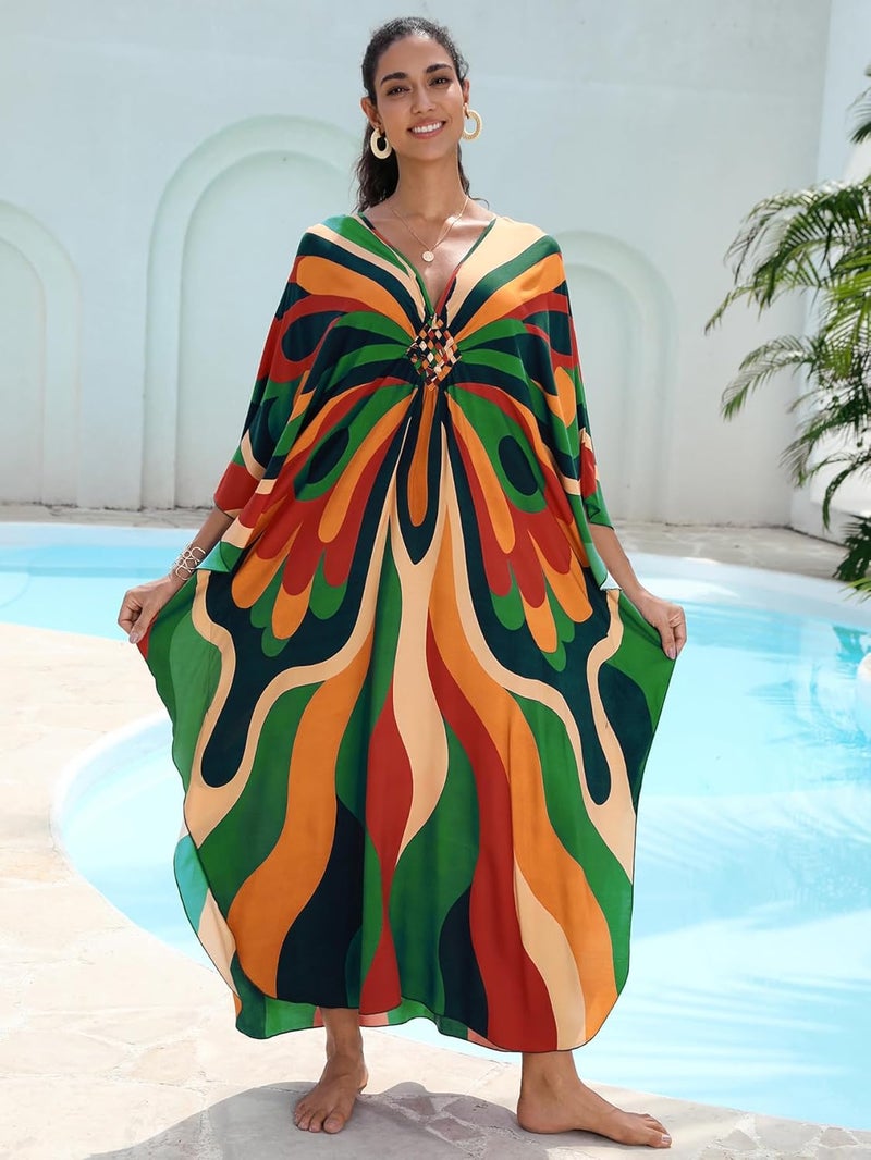 KEYLORTING Women's Plus Size Kaftan Dress – Plus Size Maxi Dress Moo Moos Beach Cover Up,Bathing Suit Cover-Up Loungewear - Image 3